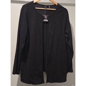 Rafaella Women's 1X Black Rhinestone Embellished Open Front Cardigan Sweater NWT